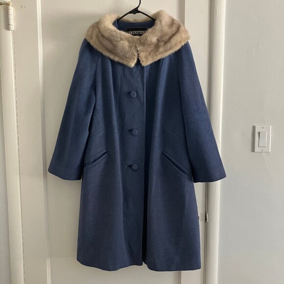 One-of-a-Kind Vintage Wool Midi Coat w/ Genuine Rabbit Fur Collar - Picture 1 of 10